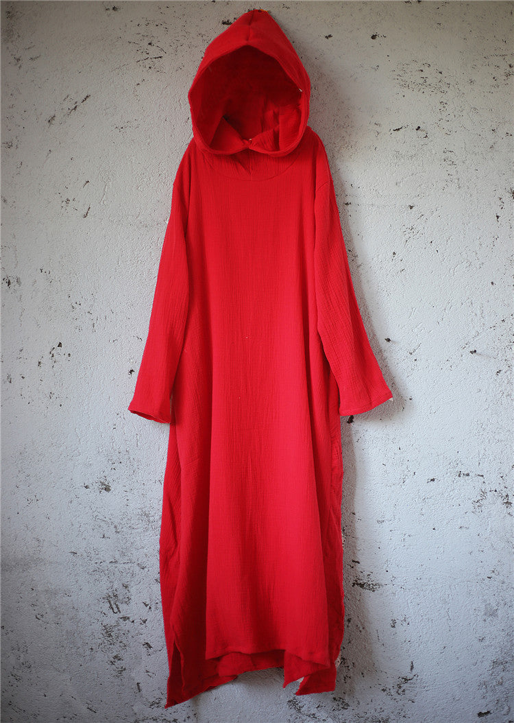 Robe midi en lin à capuche