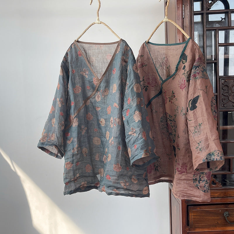 Chemisier cache-cœur fleuri vintage