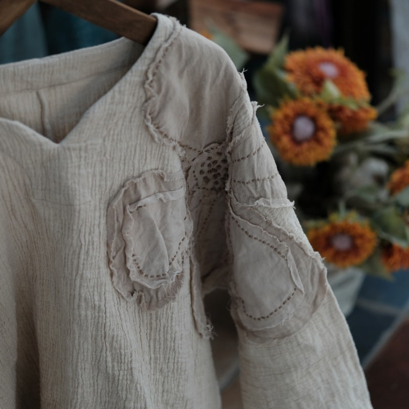 Chemisier vintage brodé en ramie
