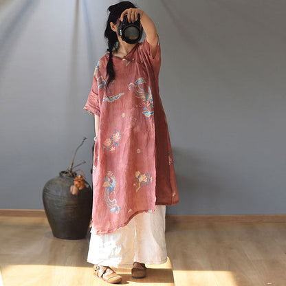 Aurelia Vintage Ramie Tunic Dress - Oriental Inspired