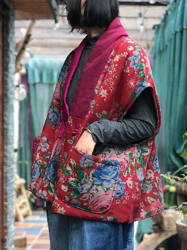 Gilet patchwork ethnique en lin – Style bohème vintage