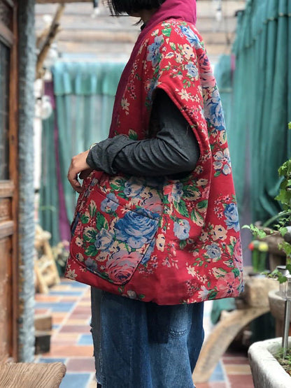 Gilet patchwork ethnique en lin – Style bohème vintage