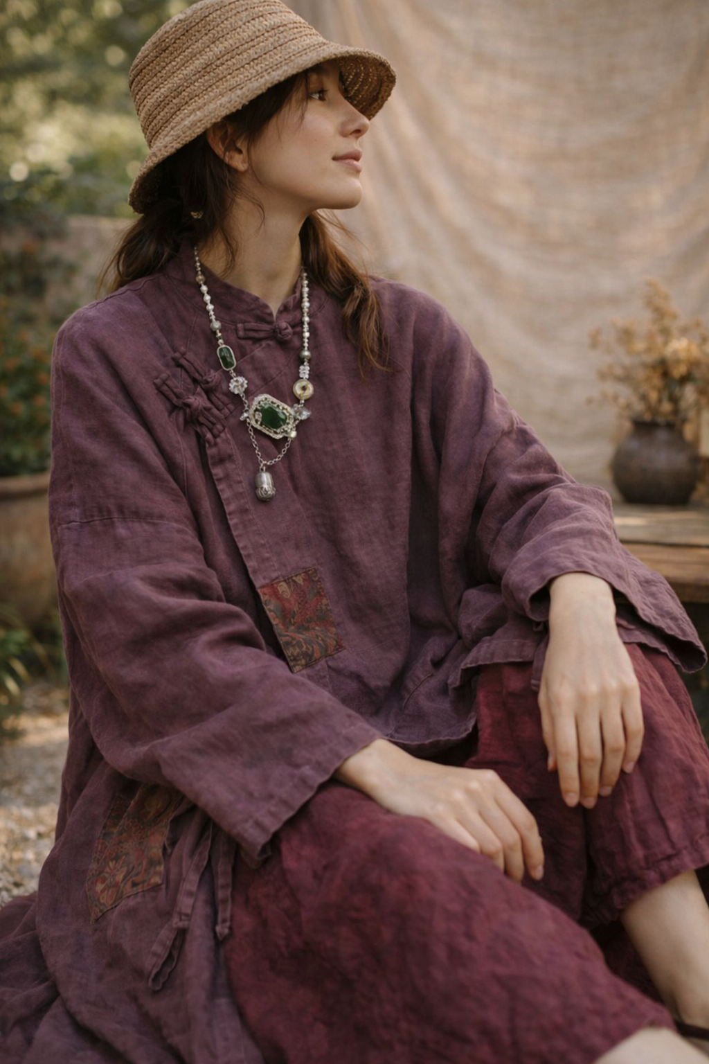 Chaqueta Kimono Larga de Lino 100% Rustic Flow
