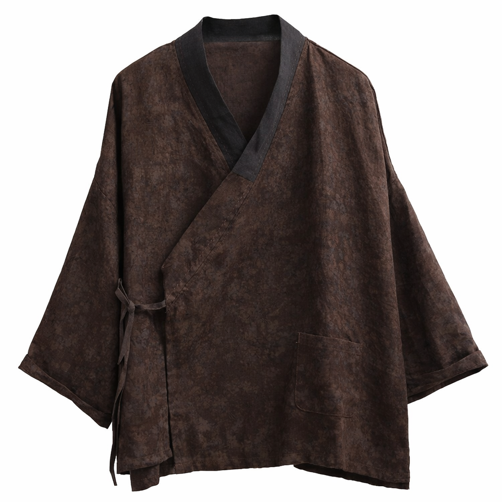 Vintage Bloom Linen Kimono Jacket – Patchwork Wrap Cardigan