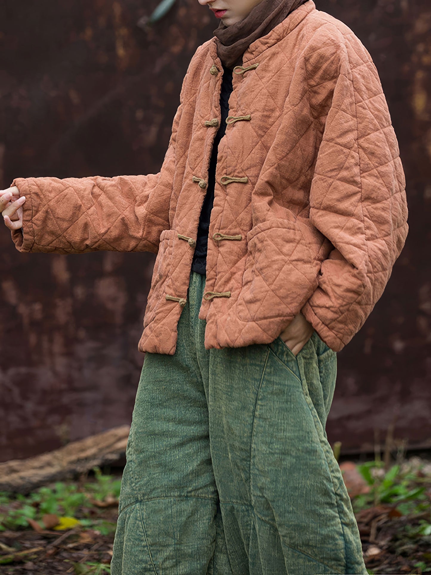 Chaqueta Acolchada de Ramio y Algodón con Botones Tradicionales