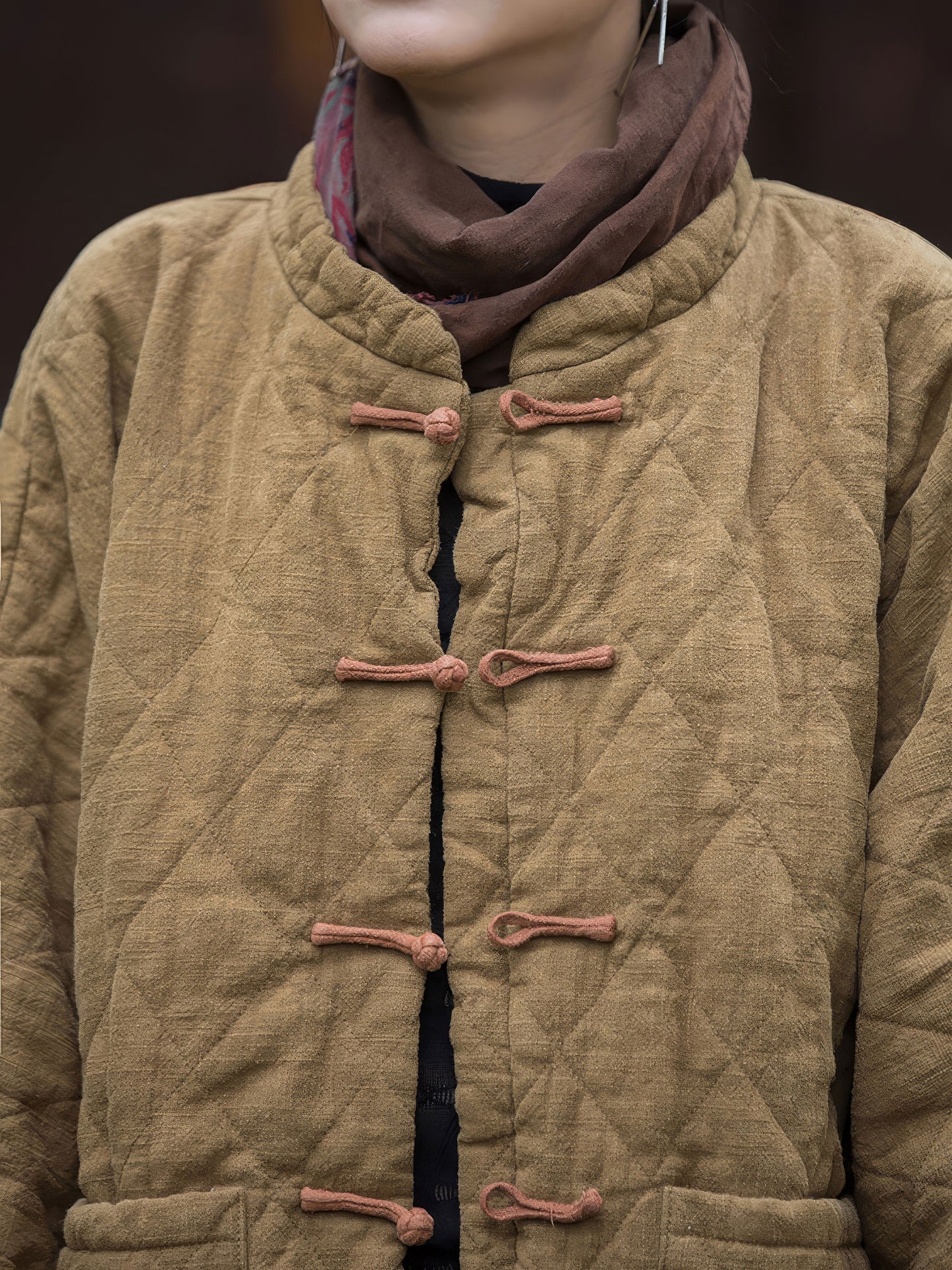 Chaqueta Acolchada de Ramio y Algodón con Botones Tradicionales