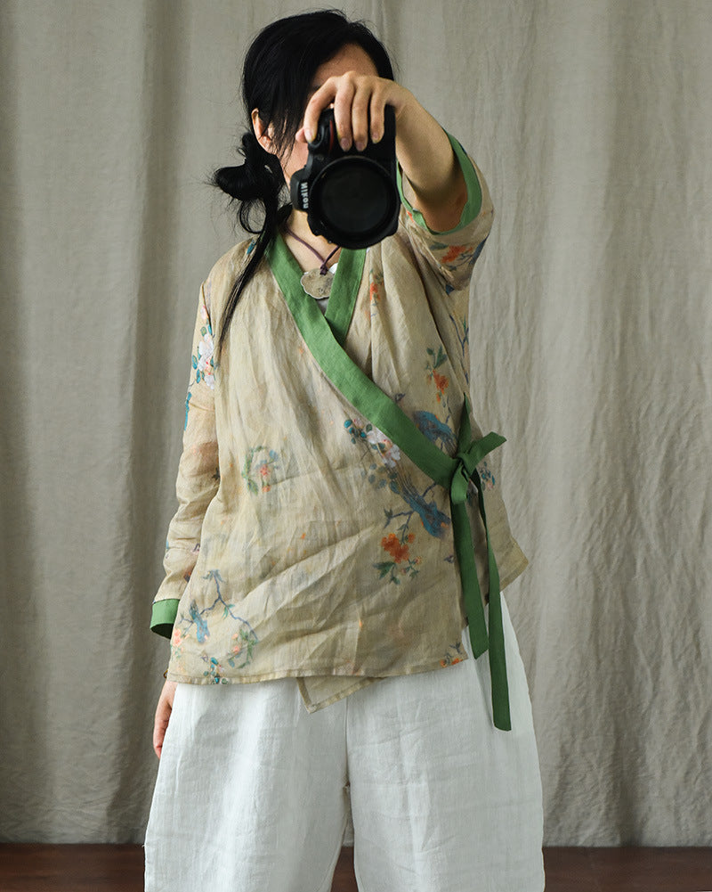 Chemisier cache-cœur bohème Bloom en ramie