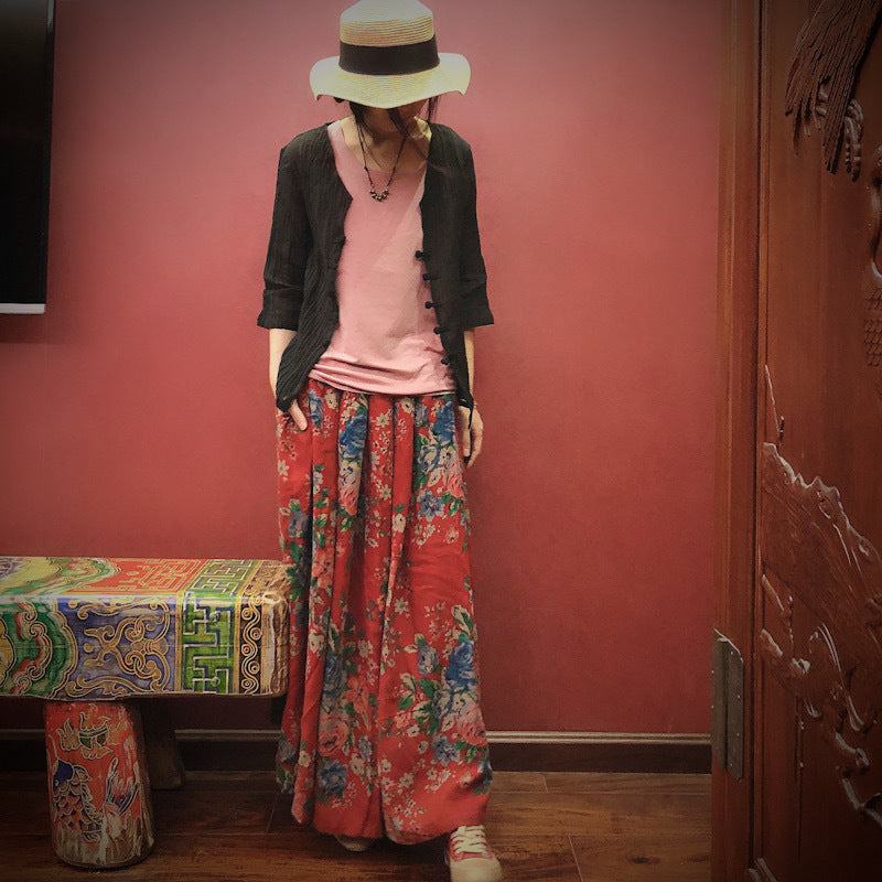 Jupe mi-longue fleurie vintage