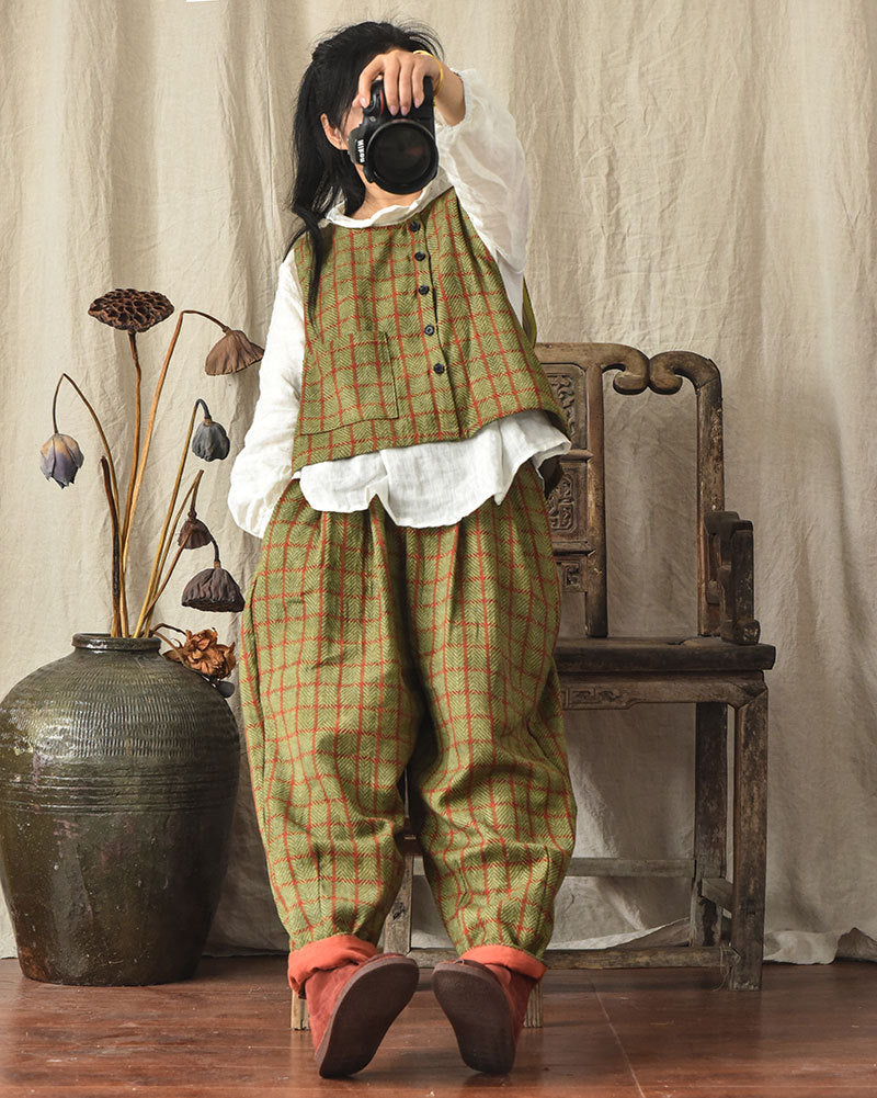 Pantalon en lin à carreaux vintage