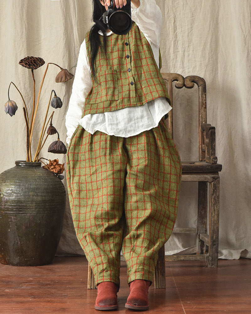 Pantalon en lin à carreaux vintage