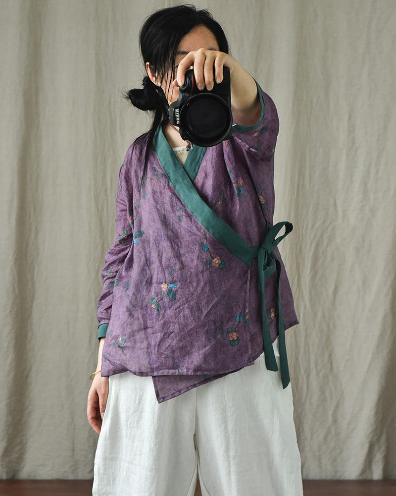 Chemisier cache-cœur bohème Bloom en ramie