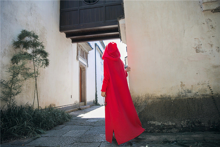 Robe midi en lin à capuche