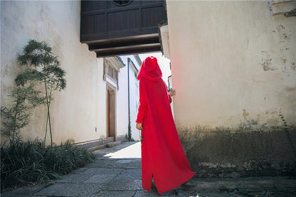 Robe midi en lin à capuche