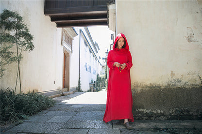Robe midi en lin à capuche
