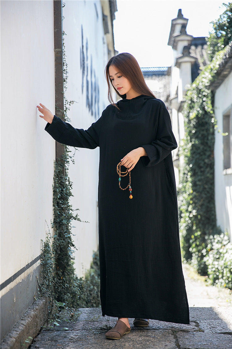 Robe midi en lin à capuche