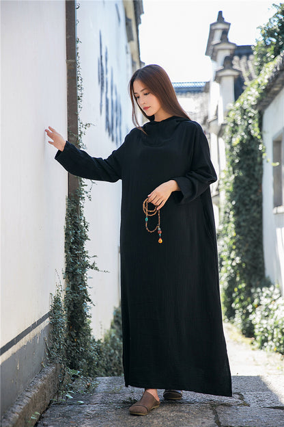 Robe midi en lin à capuche