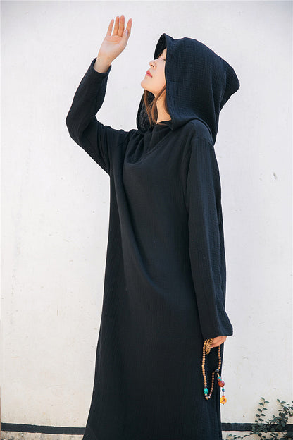 Robe midi en lin à capuche