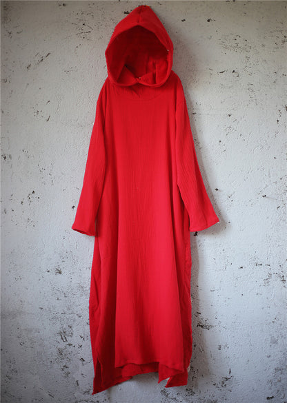 Robe midi en lin à capuche