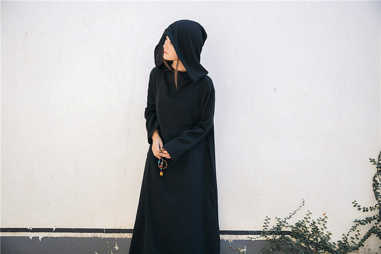 Robe midi en lin à capuche