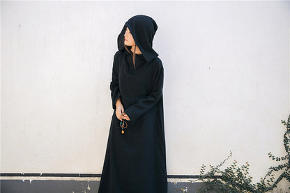 Robe midi en lin à capuche