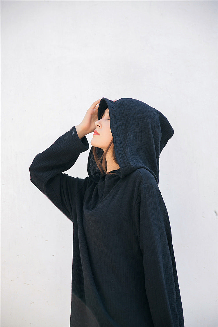 Robe midi en lin à capuche