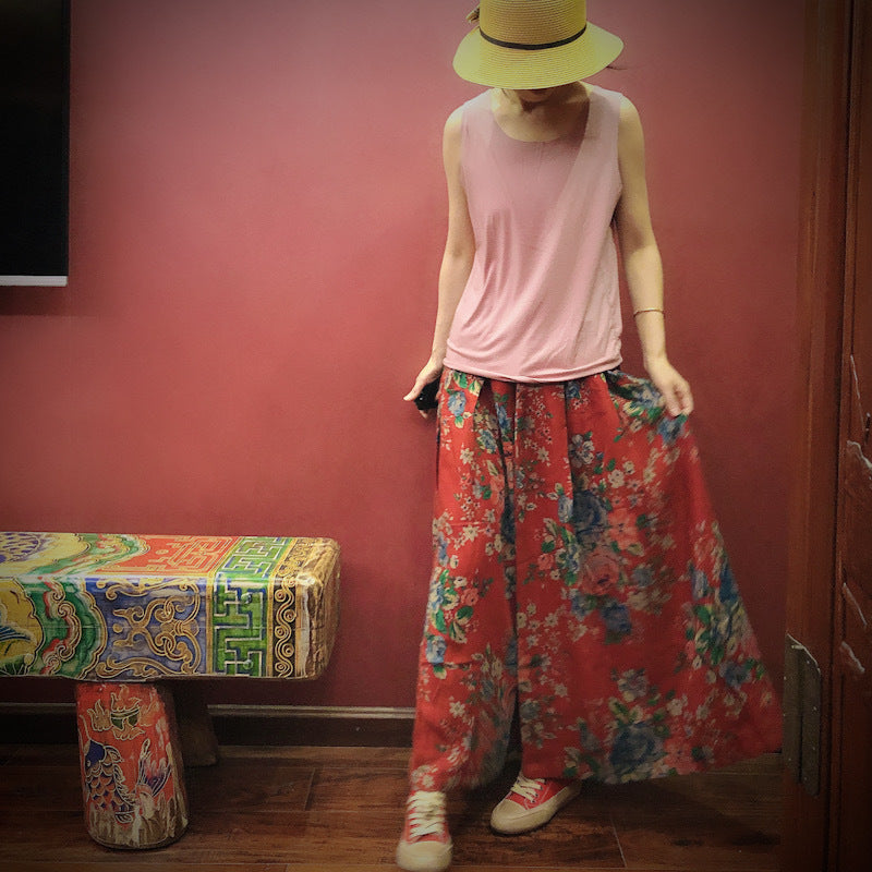 Jupe mi-longue fleurie vintage