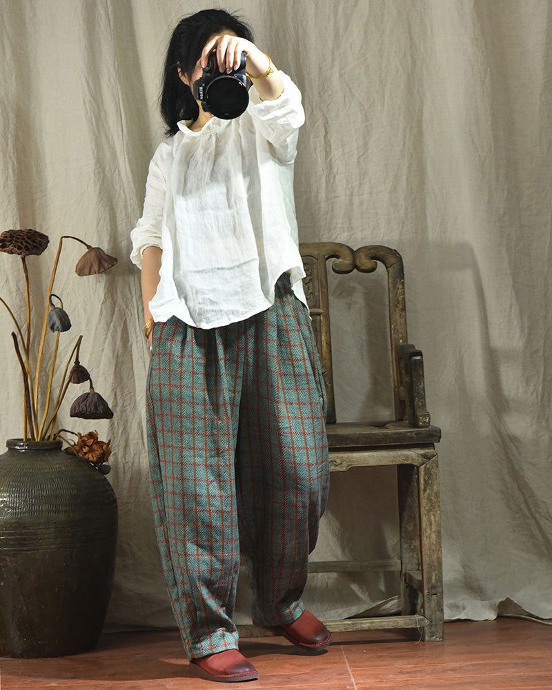 Pantalon en lin à carreaux vintage
