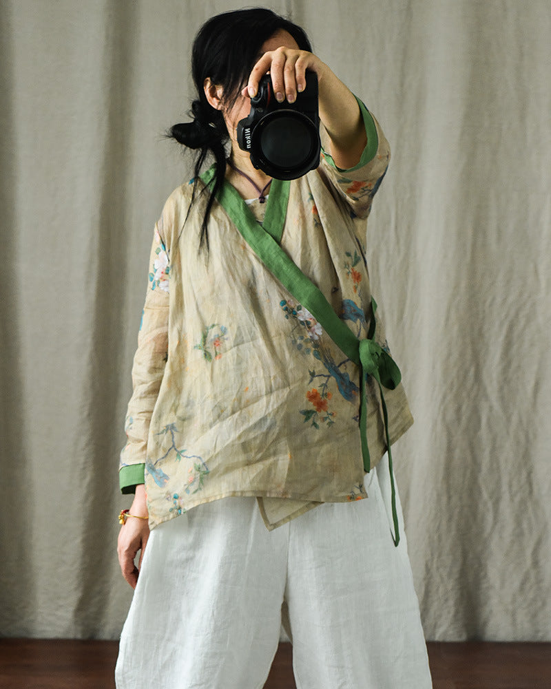Chemisier cache-cœur bohème Bloom en ramie