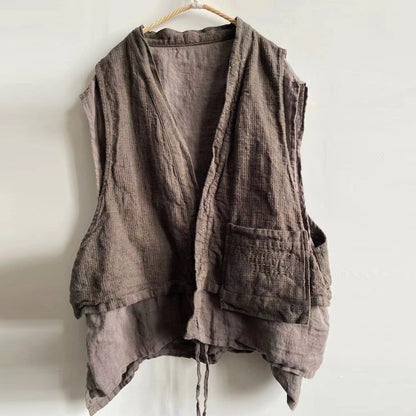 Gilet en lin à poches superposées