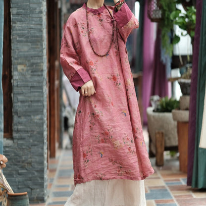 Flora Hanfu Linen Tunic Dress - Vintage Floral Boho