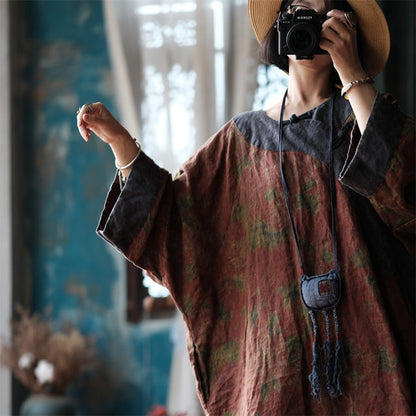 Liora Vintage Linen Tunic Dress - Oriental Boho Style