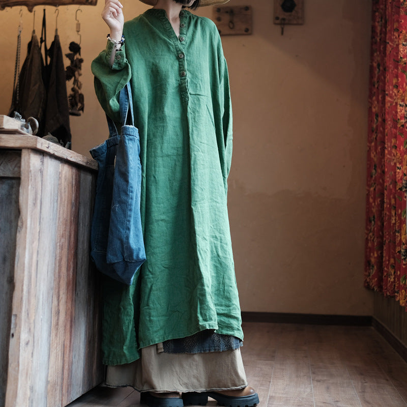 Vestido de Lino Natural Verde – Relaxed Fit