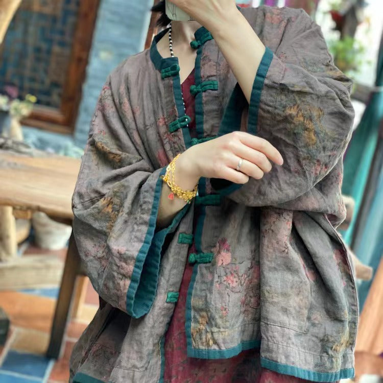 Veste en lin à fleurs vintage