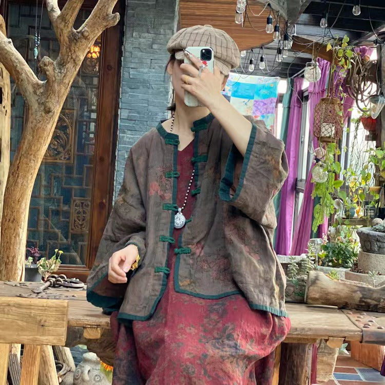 Veste en lin à fleurs vintage