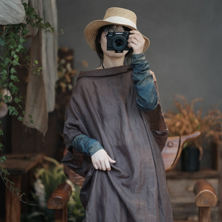 Vestido de Lino Oversize Off-Shoulder | Vestido Boho de Lino Natural para Mujer