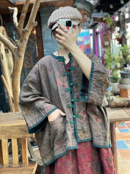 Veste en lin à fleurs vintage