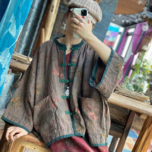 Veste en lin à fleurs vintage