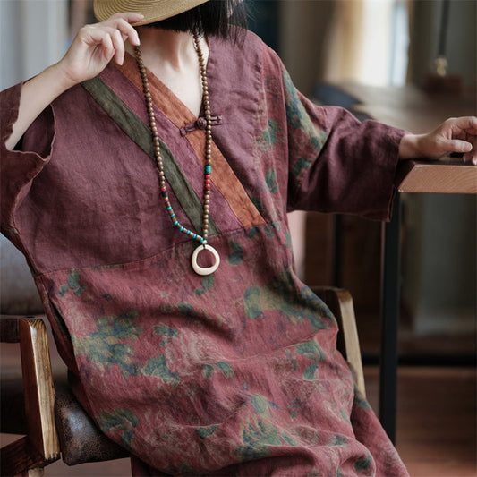 Vestido Harmony Floral de Lino 100% – Estilo Bohemio Oversize con Detalles Vintage