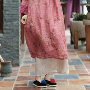 Flora Hanfu Linen Tunic Dress - Vintage Floral Boho