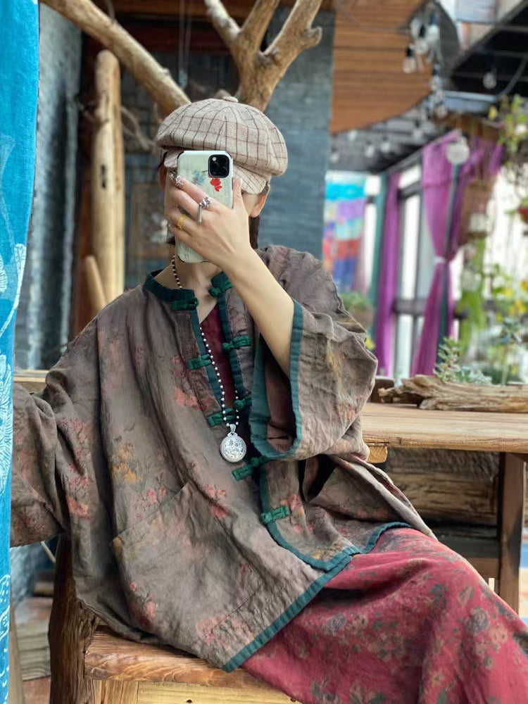 Veste en lin à fleurs vintage