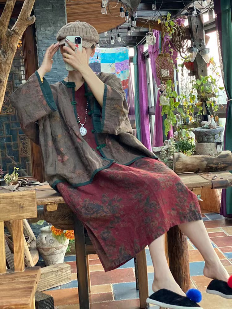 Veste en lin à fleurs vintage