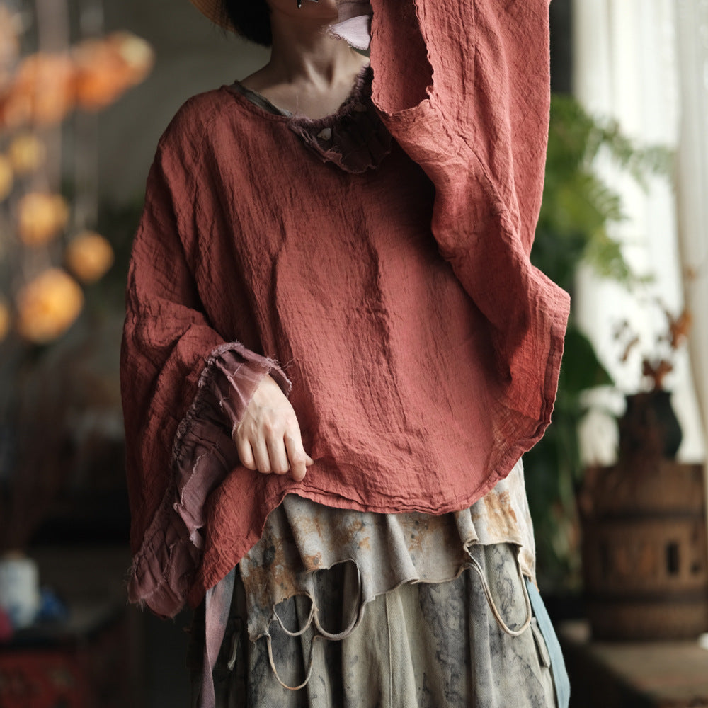 Heritage Ember Linen Patchwork Blouse