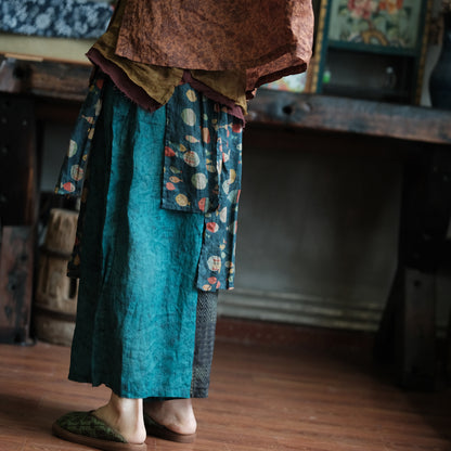 Vintage Fish Print Ramie Wide Leg Pants