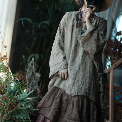 Earthfall Patchwork Linen Dress
