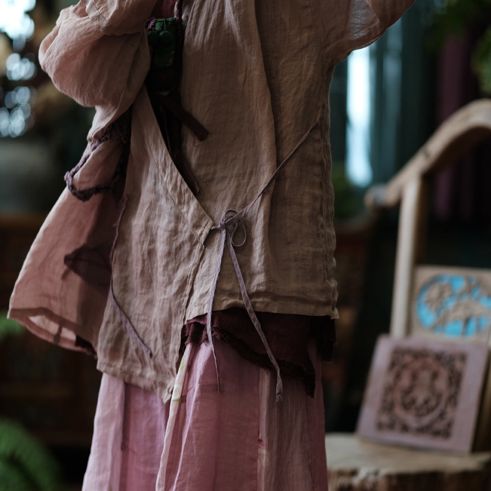 Vintage Floral Blouse styled with linen maxi skirt — complete COANDMI look