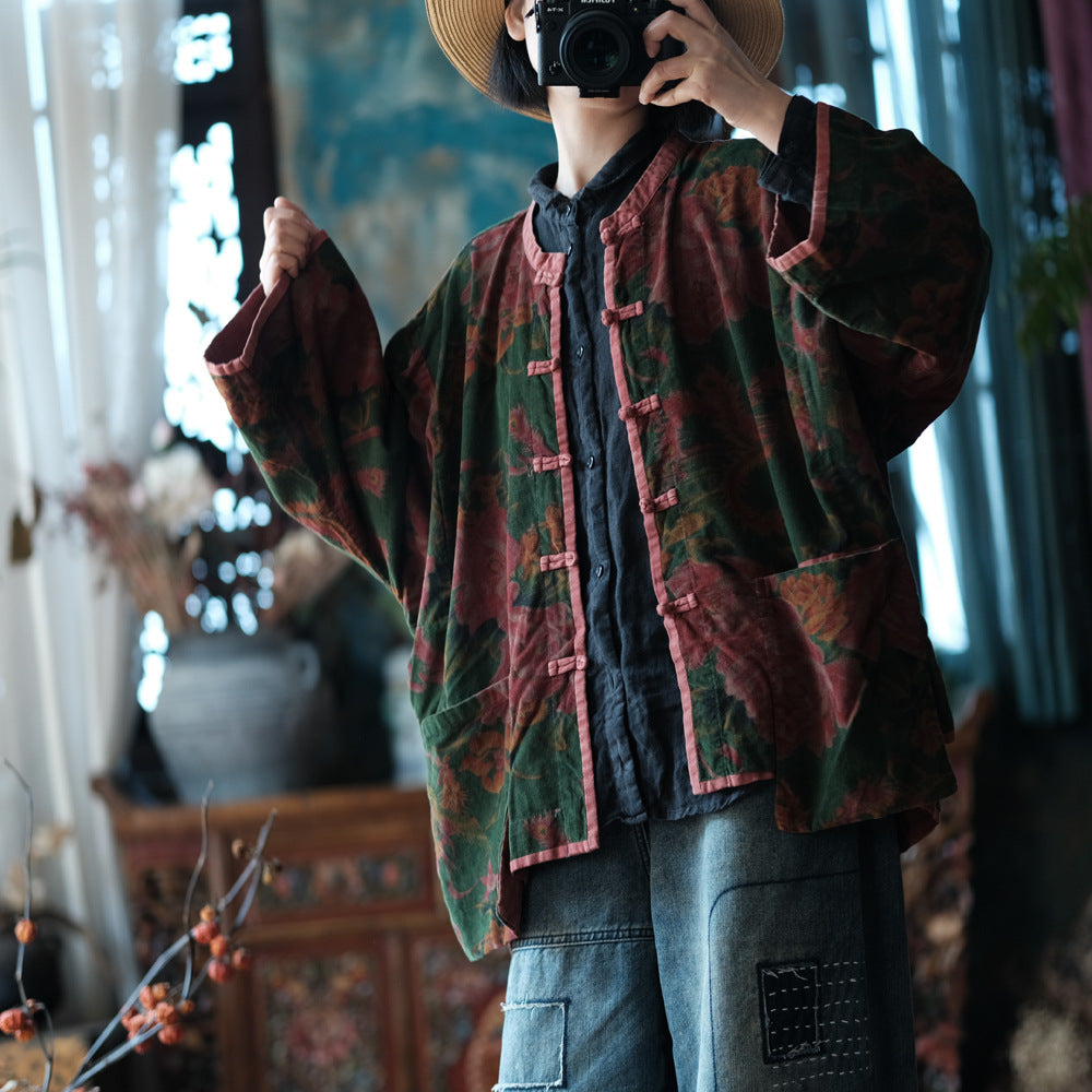 Veste vintage en lin à motifs ethniques