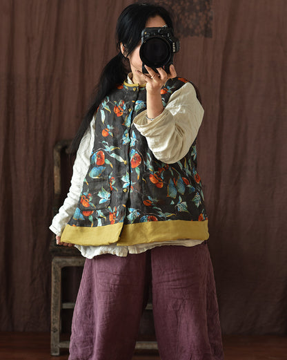 Gilet en lin patchwork à fleurs vintage