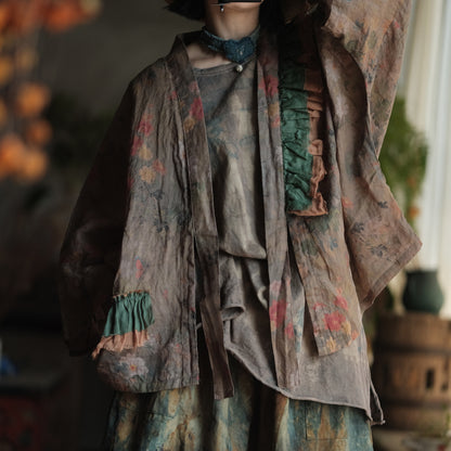 Vintage Bloom Linen Floral Kimono
