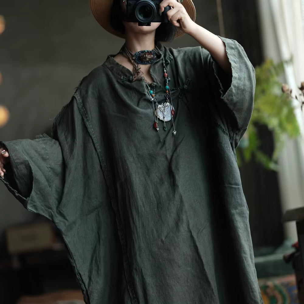 Shadow Moss Oversized Linen Dress