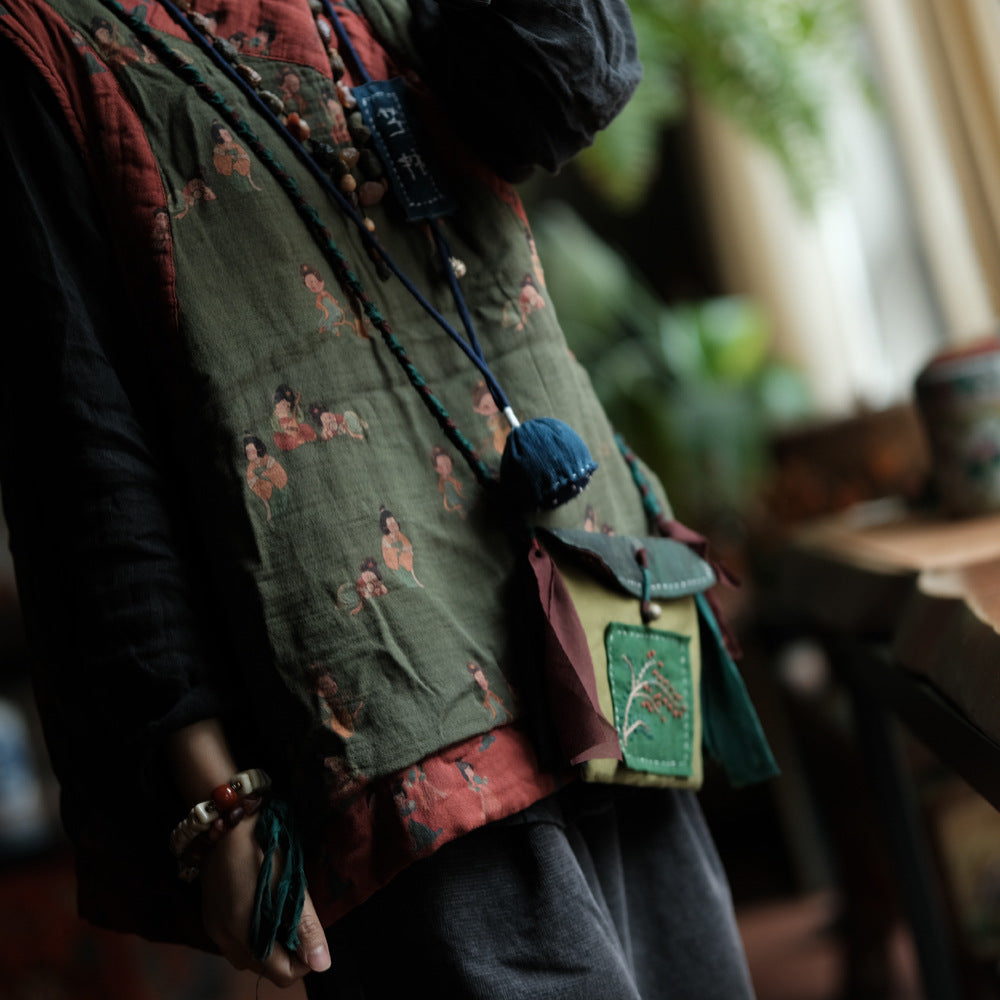 Gilet en lin à motif vintage